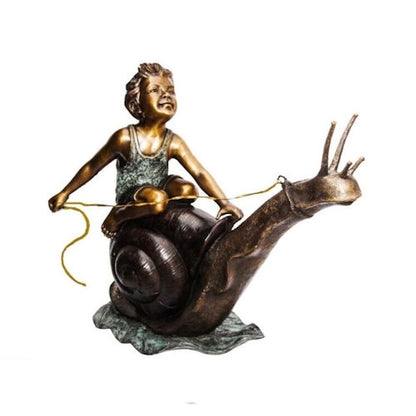 Boy Riding Snail Bronze Water Feature Statue Fountain Sculpture Outdoor