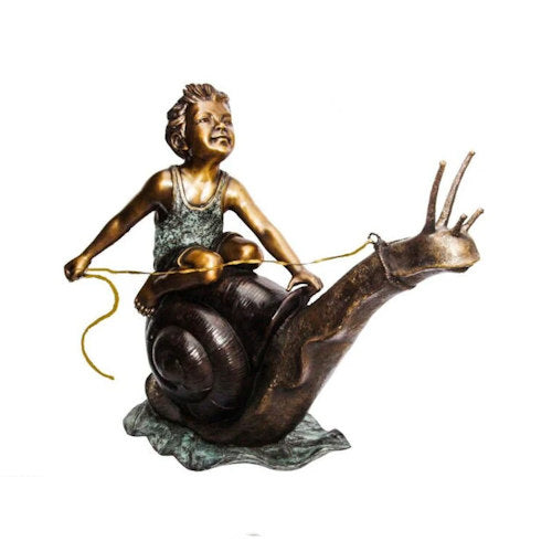 Boy Riding Snail Bronze Water Feature Statue