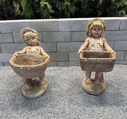 Boy and Girl Basket Planter Garden Statues classical sculpture carrying urns