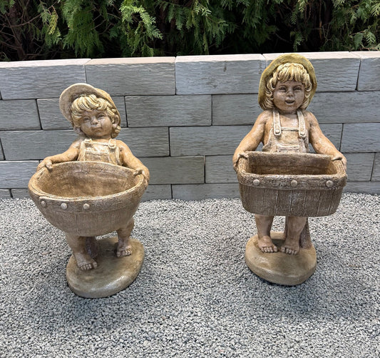 Boy and Girl Basket Planter Garden Statues classical sculpture carrying urns