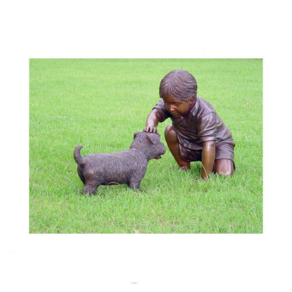 Boy petting dog ideal for lovers and meaningful memorial spaces pet remembrance or gifting