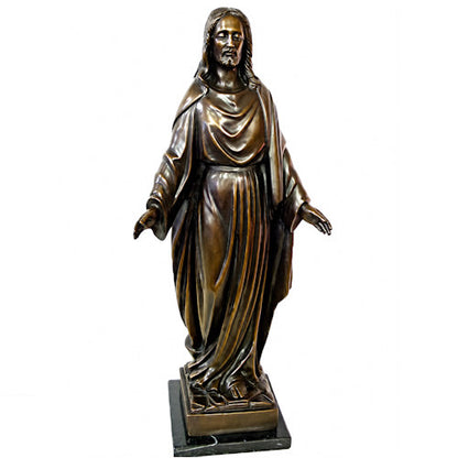 Jesus Christ bronze statue mounted on a museum marble base offering a blessing