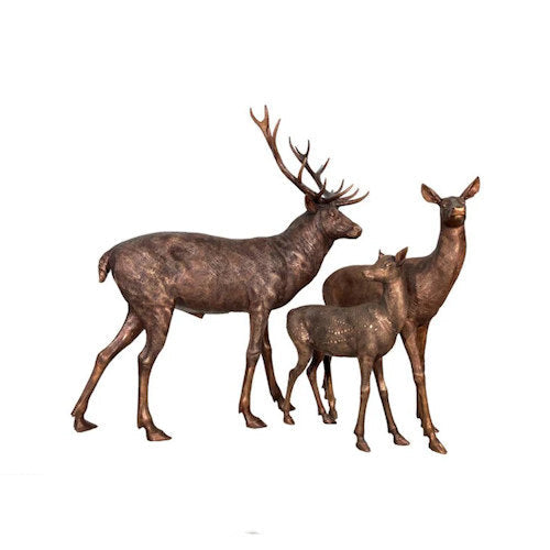 Bronze Deer Family Statues Set Doe Buck Fawn
