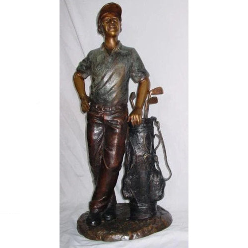 Bronze Golfer with Golf Bag Garden Sculpture