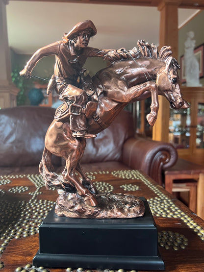 Bronze tone rodeo sculpture suitable for personalized award plaque