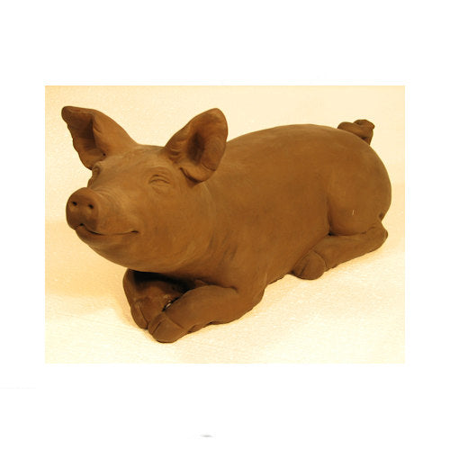 Cement animal for outdoor use - Brother Pig Sculpture Cast Stone walnut finish