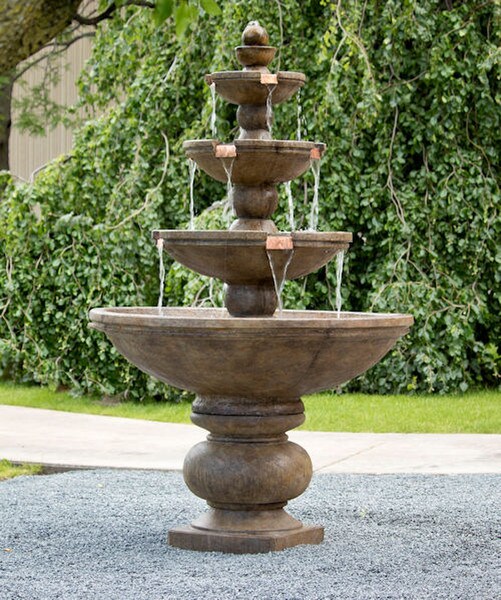 Buckingham Four Tier Fountain Copper Spillways Cement Estate Stone Large