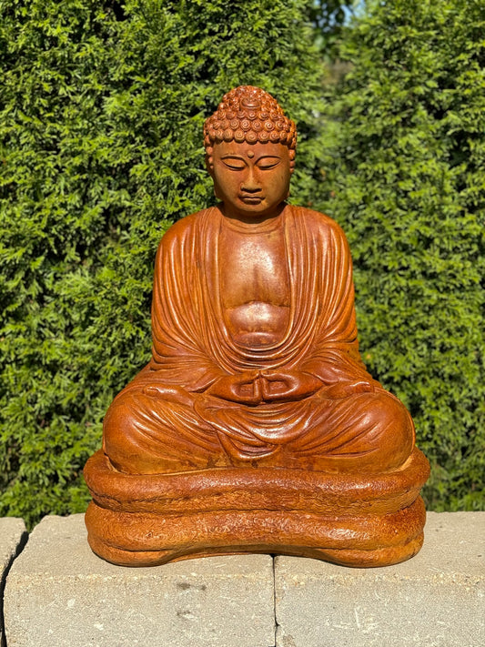 Buddha on Base Garden Sculpture meditative lotus position statue cement
