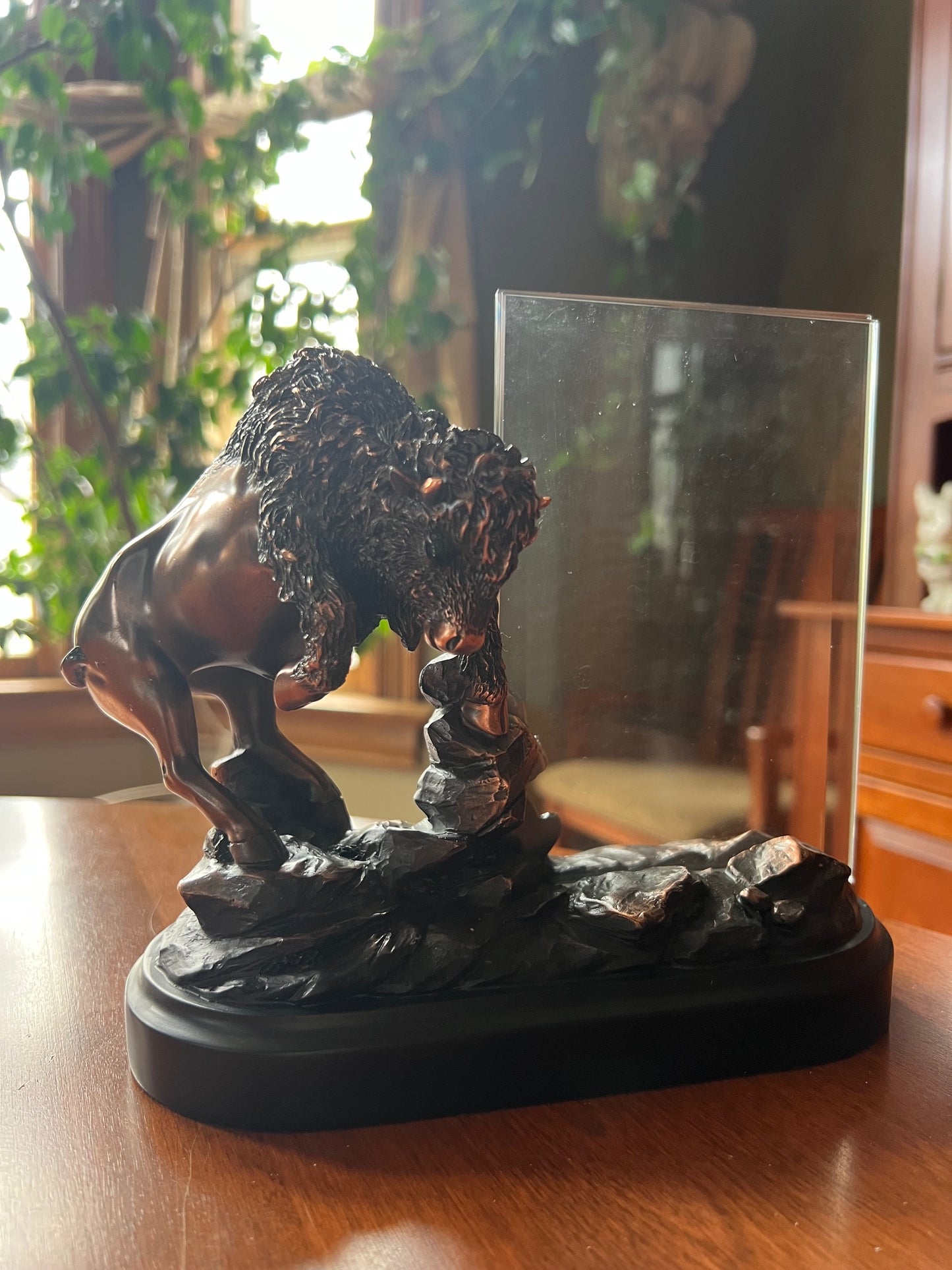 Glass Buffalo Picture Frame Sculptural Award Statue unique Western Sculpture