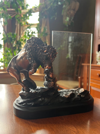 Glass Buffalo Picture Frame Sculptural Award Statue unique Western Sculpture
