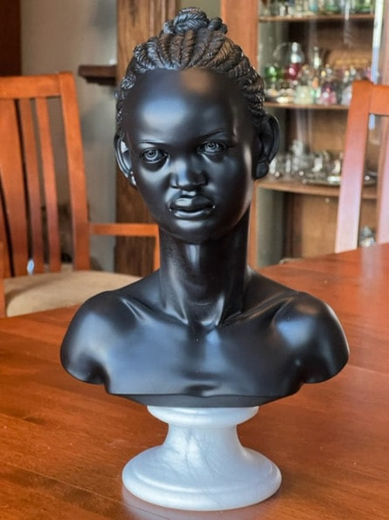 Fine Art African American Nubia Princess Bust Marble Sculpture Marble