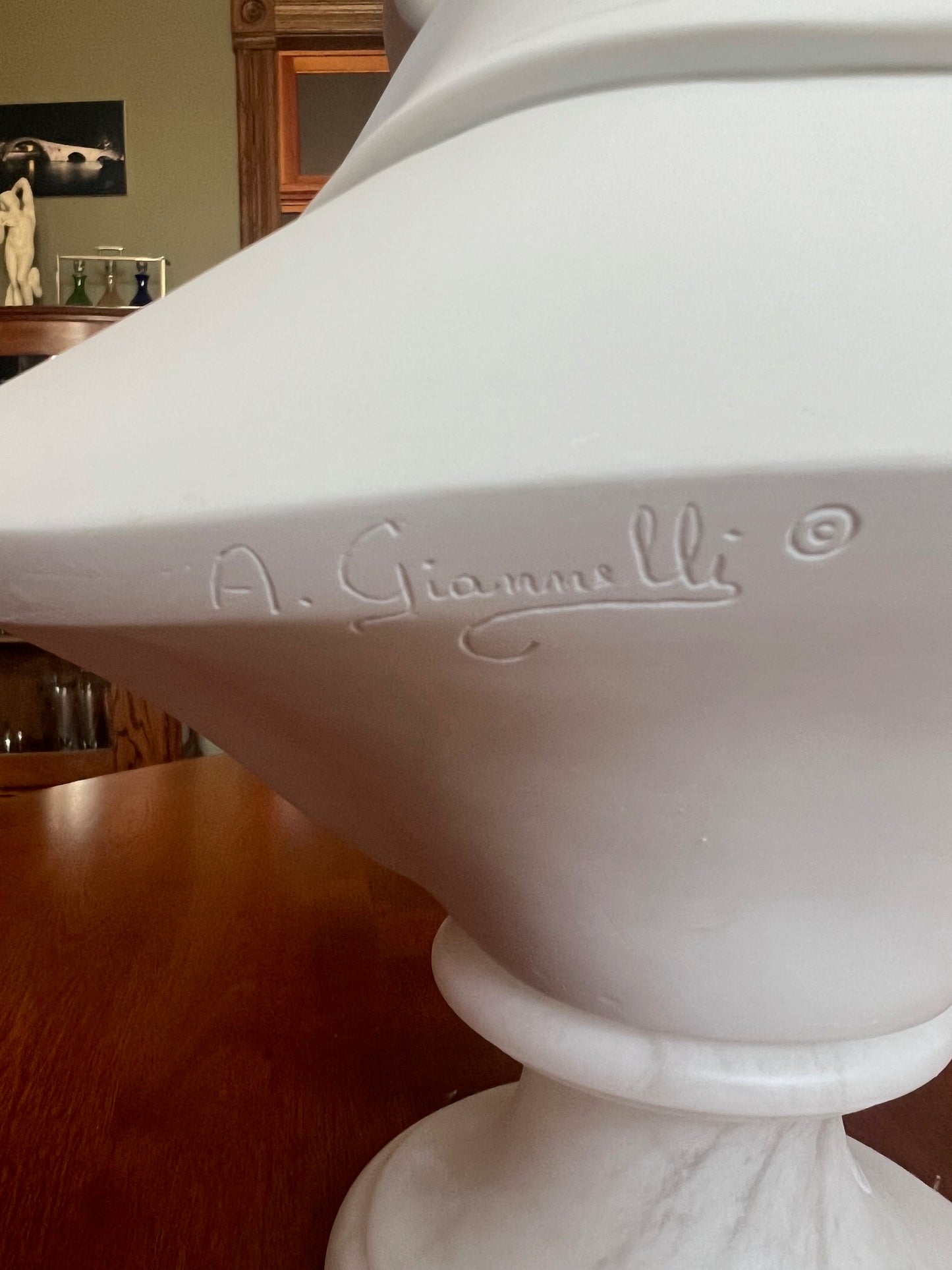 Napoleon Bonaparte bust statue close up of signature A. Giannelli, Italian crafted portrait sculpture