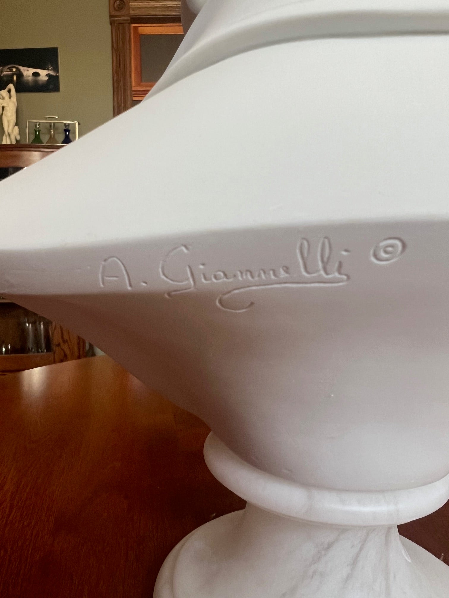 Napoleon Bonaparte bust statue close up of signature A. Giannelli, Italian crafted portrait sculpture