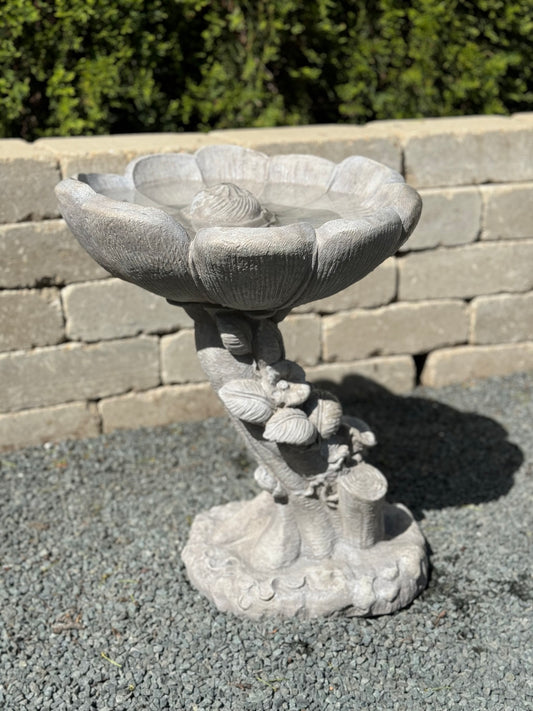 floral birdbath pedestal outdoor stone basin Henri Studio