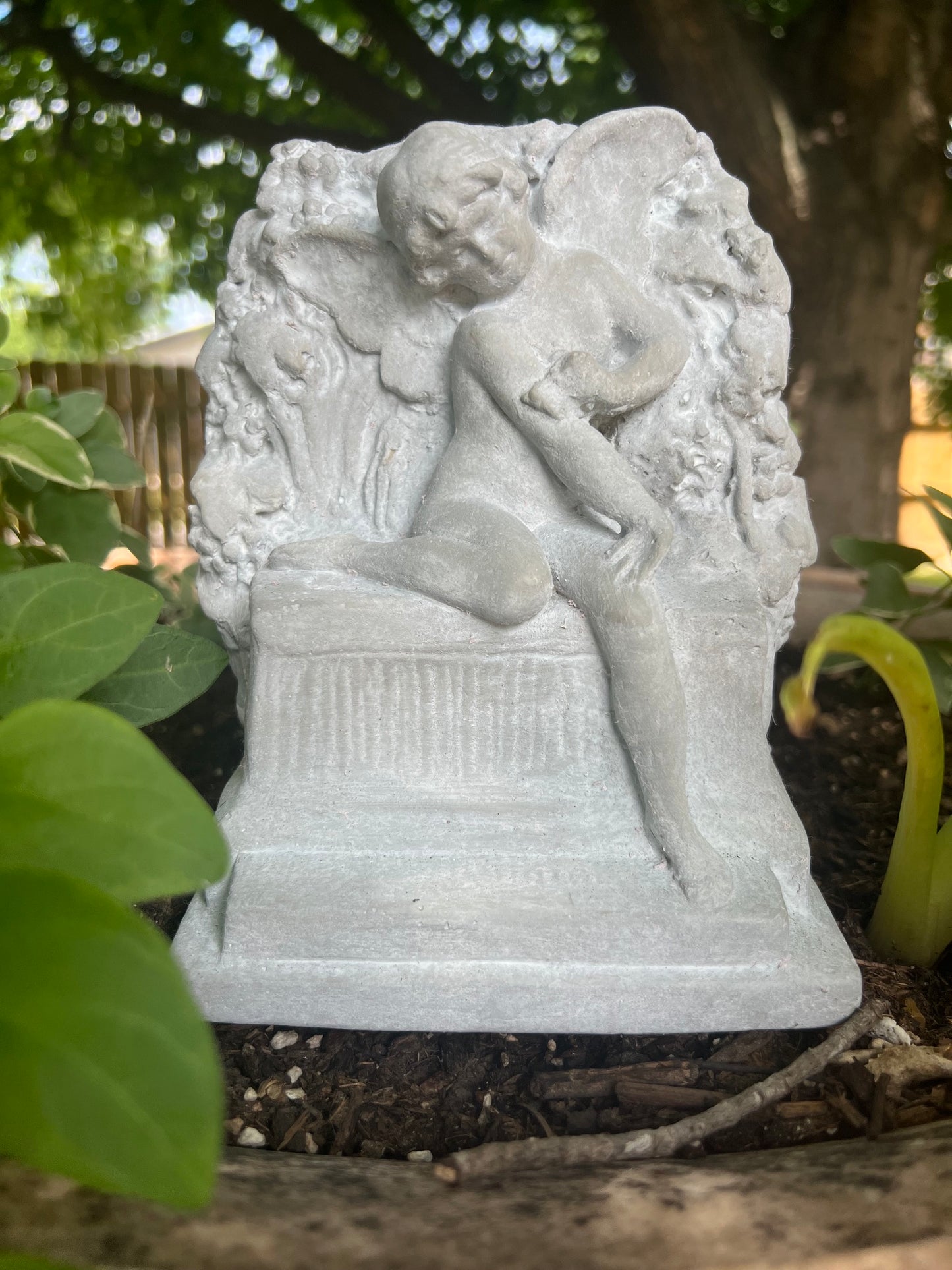 Cottage garden butterfly fairy statue with antique styling