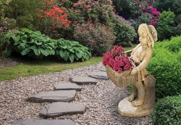 Flower Girl Planter Sculptural Urn Basket Cement Outdoor Statues