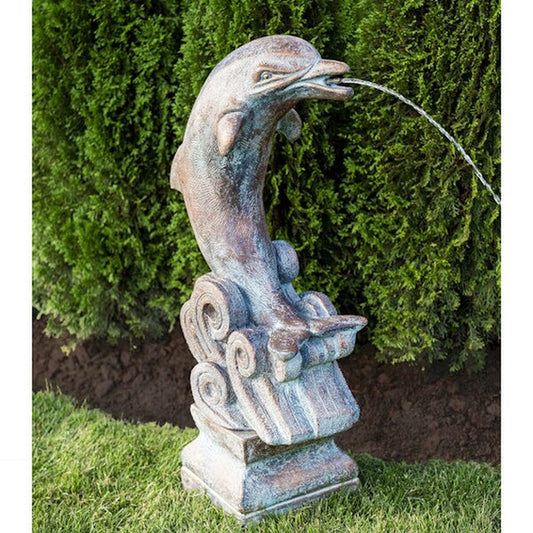 cement Piped Spouting Dolphin atop the sturdy Base pedestal for pools
