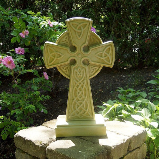 Celtic cross is associated with cultures cement garden statue heavy sculpture