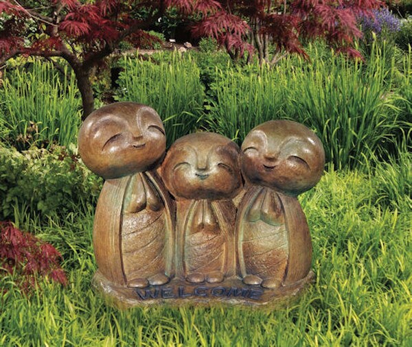 Three Monks in Prayer Welcome Sculpture Garden Asian Statue Cement