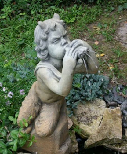 Pan Woodland Flute Player Statue Piped Water Feature Cement Greek