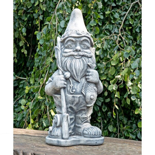 Fisherman Angler Garden Gnome whimsical concrete sculpture statue