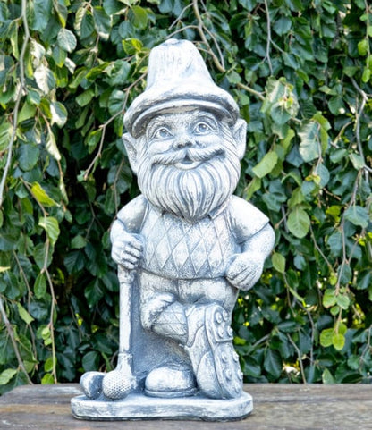 Golfer Garden Gnome Statue Concrete Sculpture Club Crossed Legs