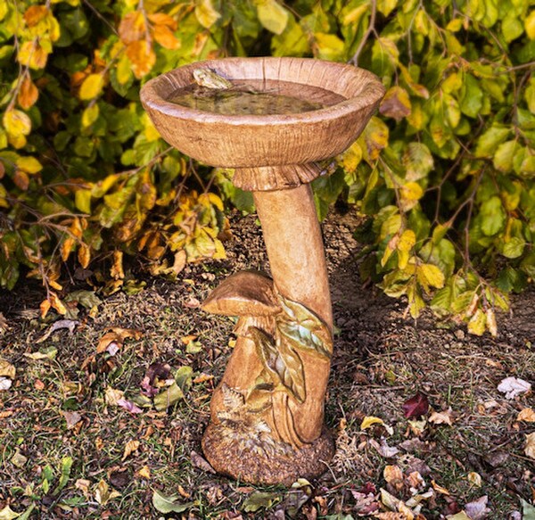 Mushroom Cement Birdbath with Frog
