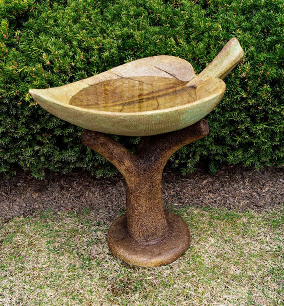 Two-Part Leaf Birdbath Garden Sculpture