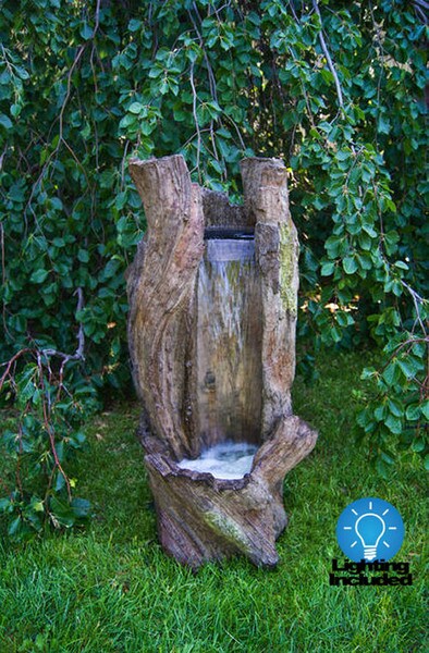 Waterfall Log Fountain with Light