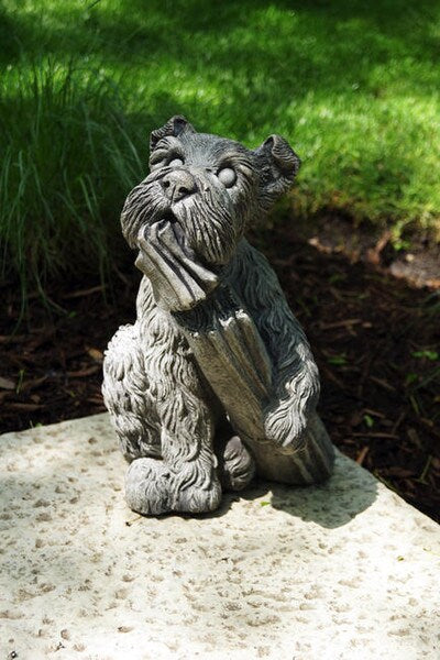 Dog Chewing on News Paper Statue Statuary Garden Decorative Art