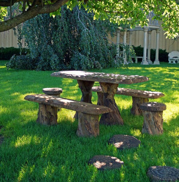 Woodland Table Benches Stools Set Statuary Two Each Cement