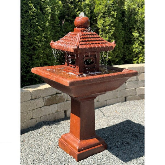 Pagoda Garden Fountain with Lighted Asian-Inspired Cement craftsmanship
