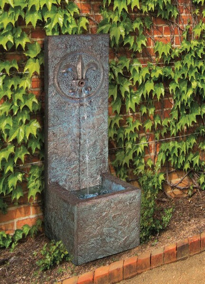 Shop our cement Fleur De Lys Single Spout Fountain Lighted wall for the garden for sale