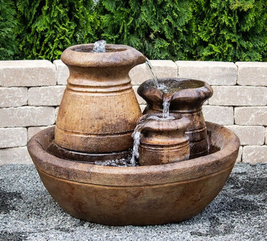 Cascading Urns Fountain Cast Stone Lighted Jugs ajustable Vase Pouring