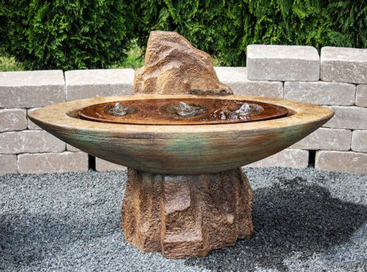 Aura Oval Fountain with Light Craggy Rocks Modern Comtemporary