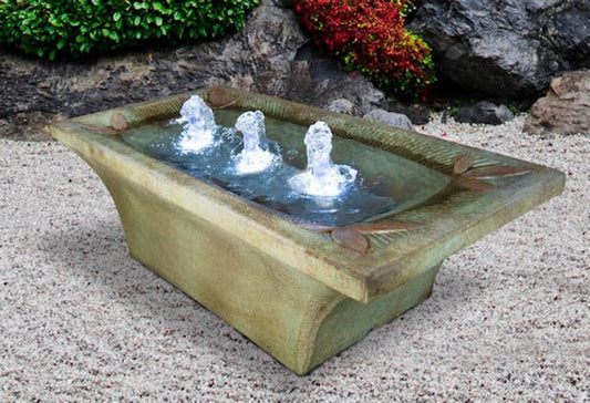 Deco Motif Garden Cement Fountain rectangular design florets corners