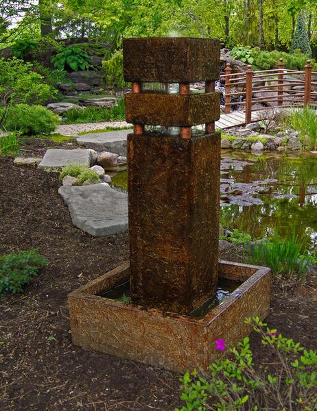 Monolith Garden Fountain Light Included Modern Water Fall Sculptural