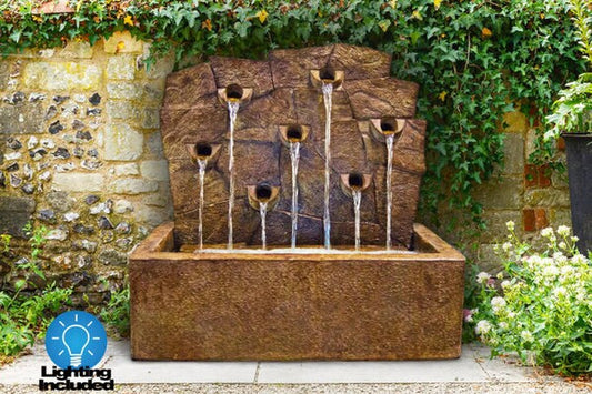 Rock Wall Fountain With Six Spill Ways with Light Large Water