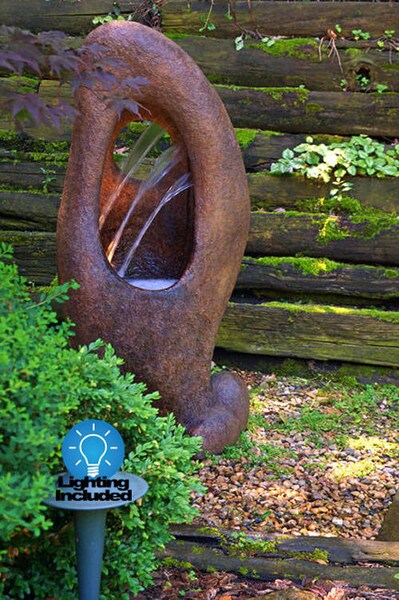 Sedona Contemporary Fountain with Light Stone three spouts Cement