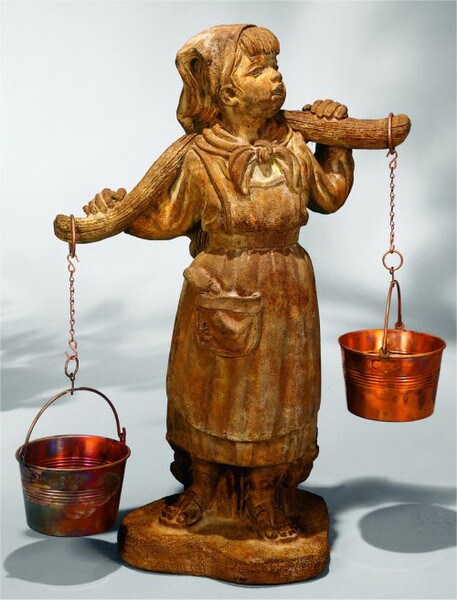 Milkmaid Planter With Copper Pails Statue Buckets Sculpture Henri