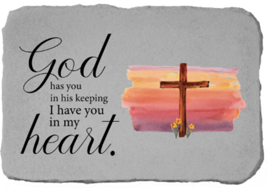 God has you in his keeping I have you in my Heart Memorial Plaque Stone