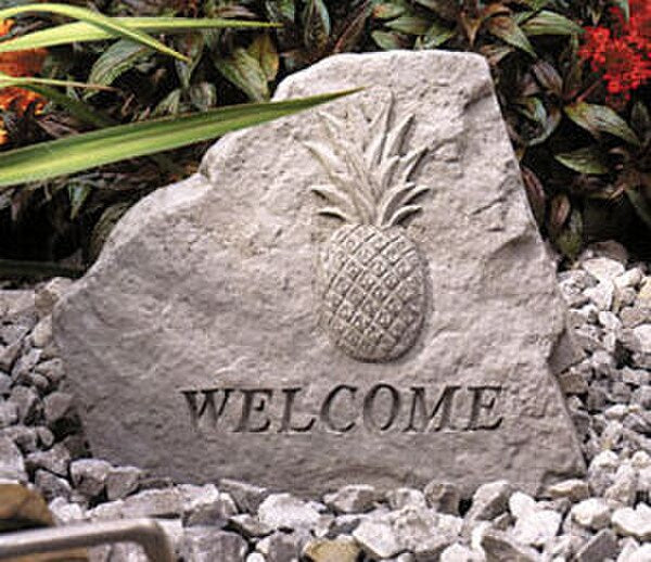 Welcome With Pineapple Statue Hospitality Garden Sculpture Stone Rock