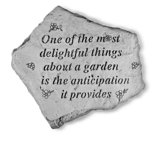 Stepping stone with quote garden is the Anticipation it Provides