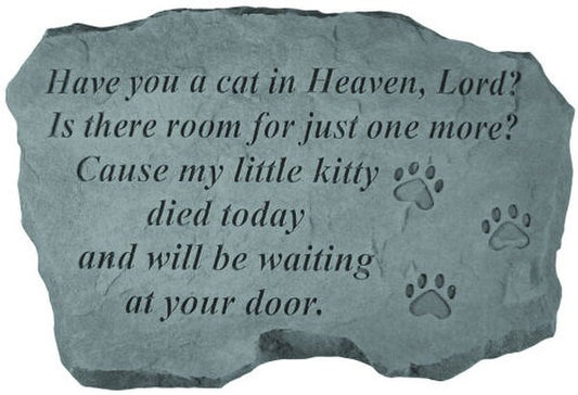 Cement pet memorial statue - Have you a Cat in Heaven, Lord?