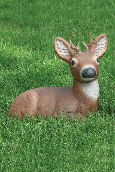 Deer Sculpture Laying Down Cement with Little Antlers Outdoor Decor