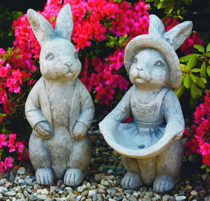 Mr. & Mrs. Bunny Rabbit Garden Statues Timeless Easter Décor