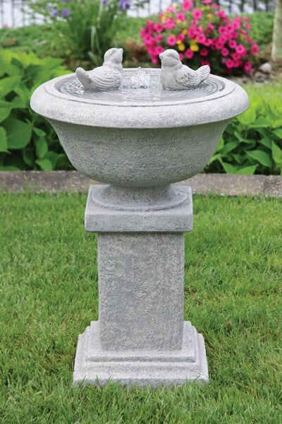 Charming Bird Fountain Cast Stone Heavy Duty Water Flow Cement