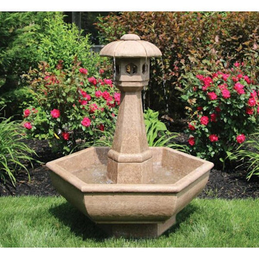 Hexagonal Pagoda Fountain with Light Asian Garden Cement High End