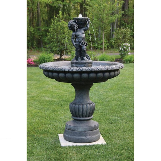 Isabella Cherub Garden Fountain draped in cloth hold bowl with spillways