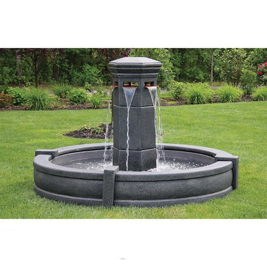 Volterra Column Fountain with Surround and 6 foot Fiberglass Pool Modern